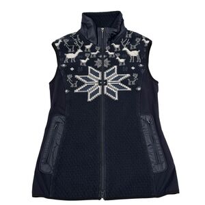 Allsport Vest Womens 12 Navy Blue Fair Isle Deer Snowflake Knit Quilted Bulgaria